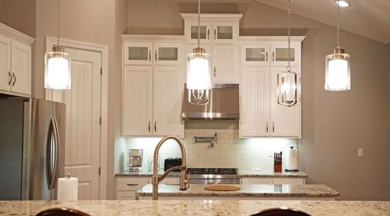 interior american design kitchen architecture decorated with white wooden furniture marbled